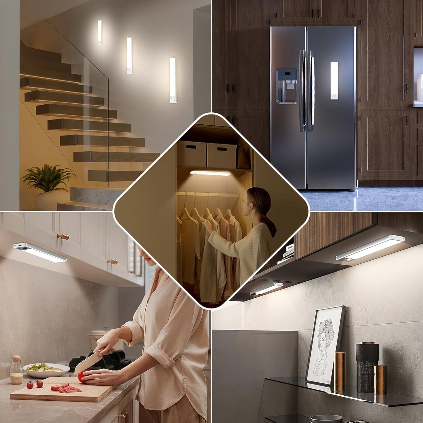 GOSCHE Under Cabinet Lights, 30 LED Wireless Under Cabinet Lighting USB Rechargeable Closet Light Set with Smart Motion Sensor Light Indoor-3 Pcs