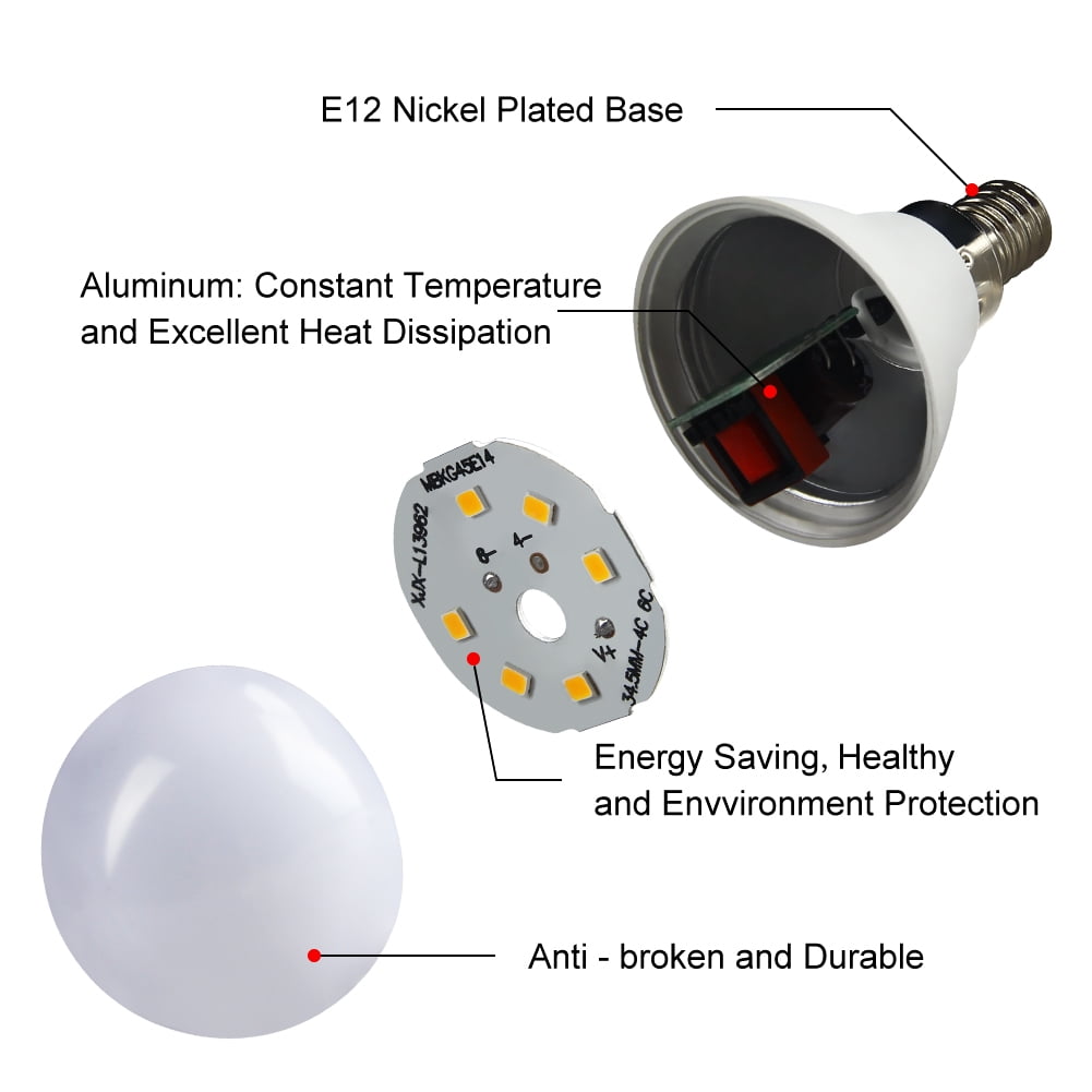 GOSCHE Light Bulbs,E12 led bulb 6 Watts (60 Watts Equivalent), Warm White 2700K, candelabra led light bulbs, A15 / G45 Shape 6 Pack