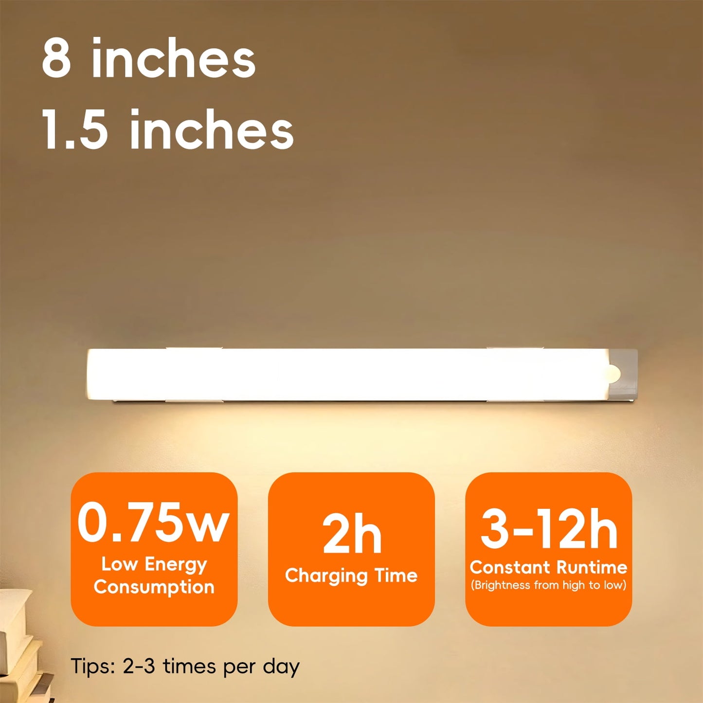 GOSCHE Under Cabinet Lights, 30 LED Wireless Under Cabinet Lighting USB Rechargeable Closet Light Set with Smart Motion Sensor Light Indoor-3 Pcs