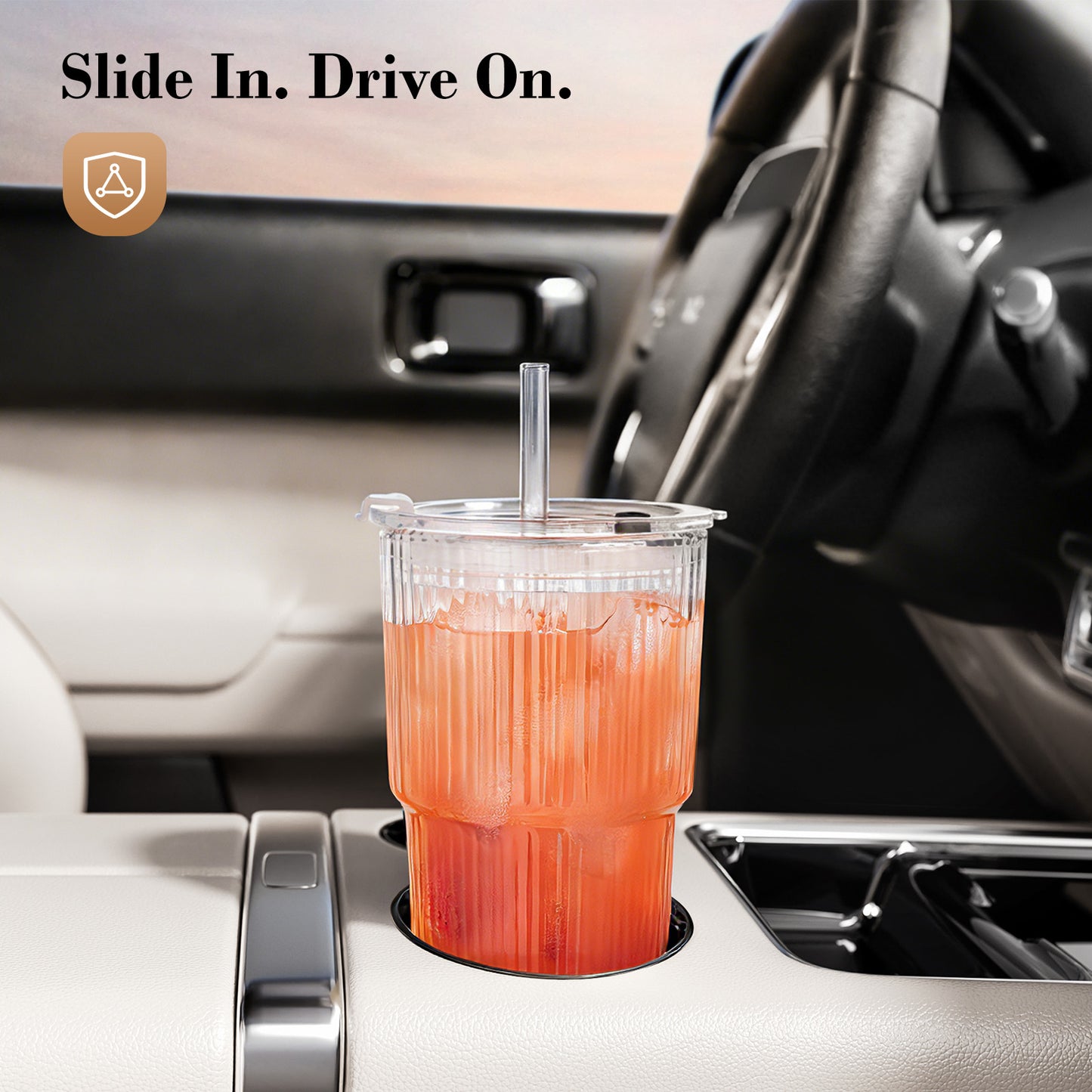 20oz Clear Ribbed Glass Tumblers with Lids and Straws, Set of 2 | GOSCHE