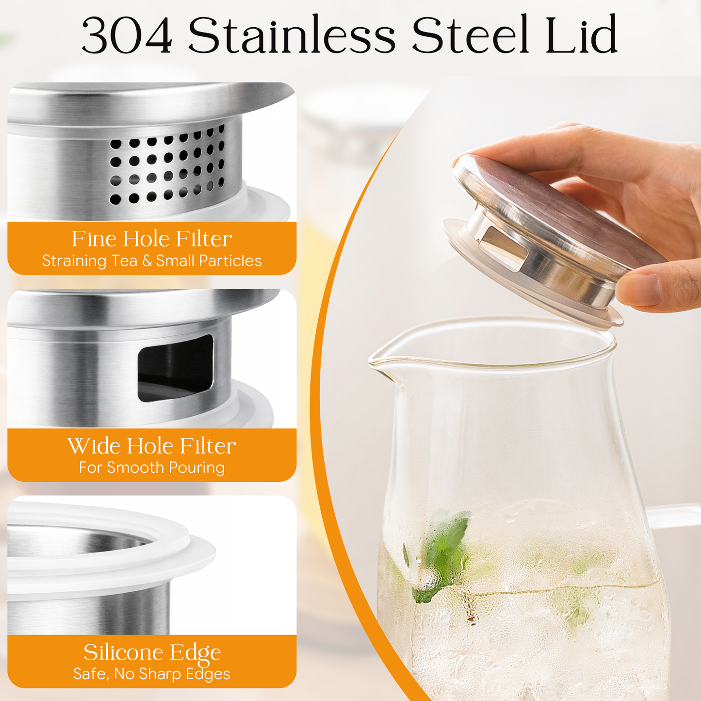 GOSCHE 68oz 2 Pack Glass Pitcher with Lid and Handle Square Glass Water Pitcher with Spout Leak-Proof for Cold and Hot Beverage, Iced Tea, Juice, Lemonade, Coffee
