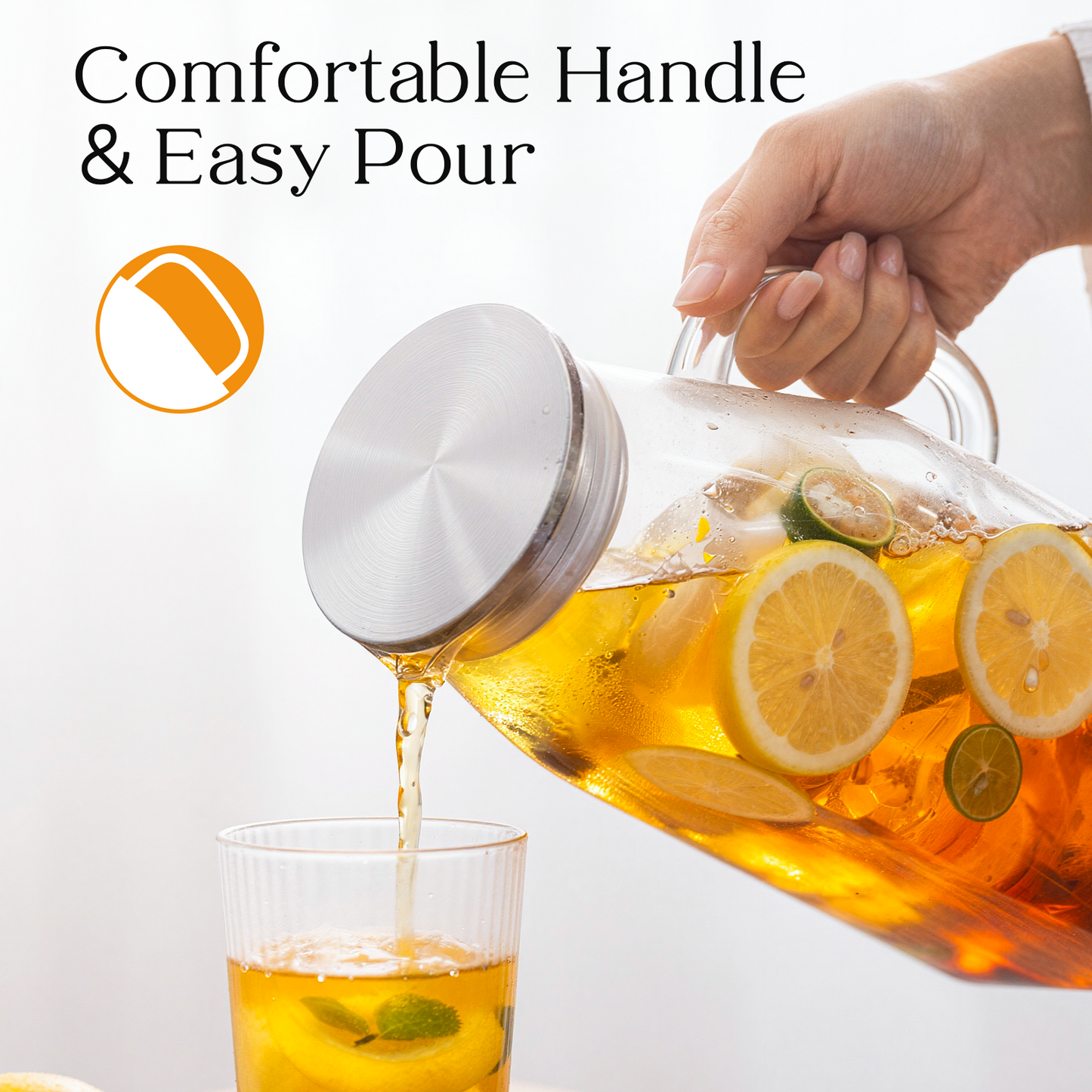 GOSCHE 68oz 2 Pack Glass Pitcher with Lid and Handle Square Glass Water Pitcher with Spout Leak-Proof for Cold and Hot Beverage, Iced Tea, Juice, Lemonade, Coffee