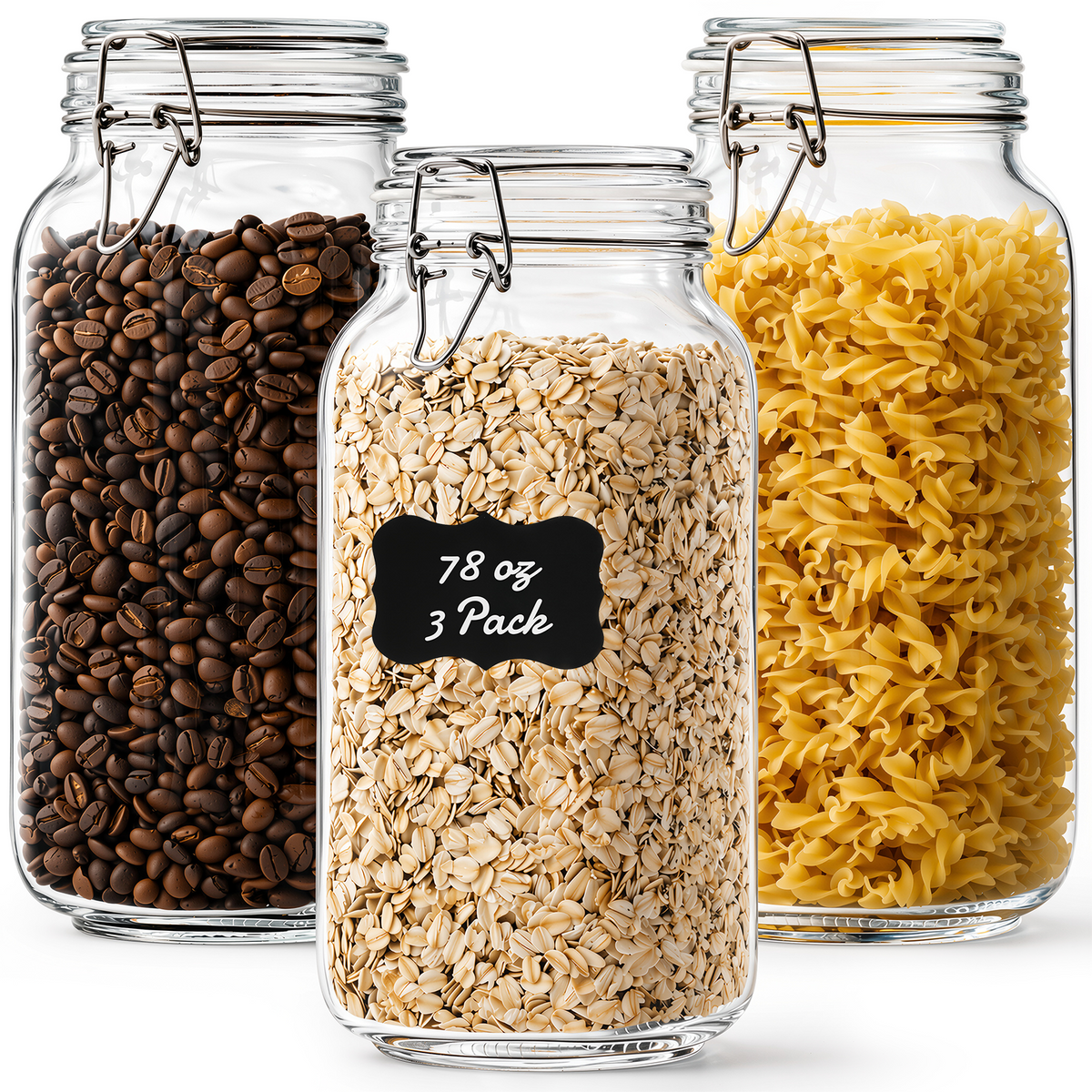 GOSCHE 3 Pack 78oz Glass Jars with Airtight Lid Wide Mouth Glass Storage Jars for Flour Sugar Coffee Beans Cookie Candy