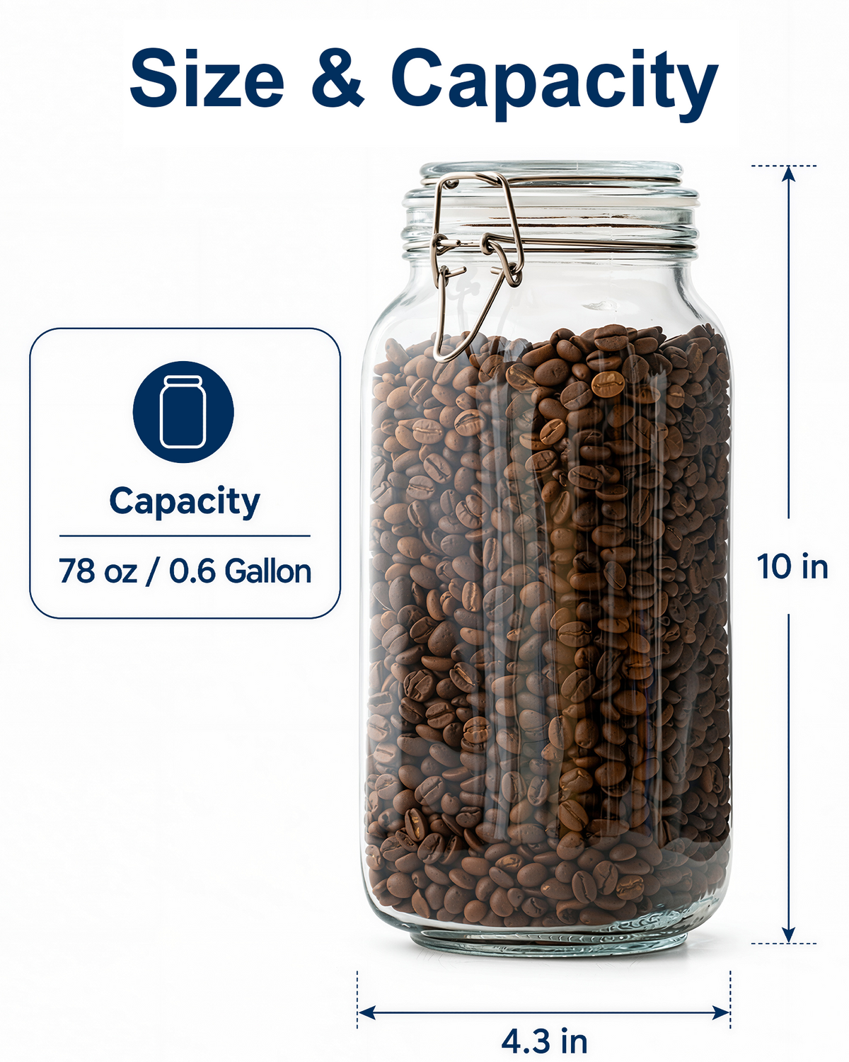 GOSCHE 3 Pack 78oz Glass Jars with Airtight Lid Wide Mouth Glass Storage Jars for Flour Sugar Coffee Beans Cookie Candy