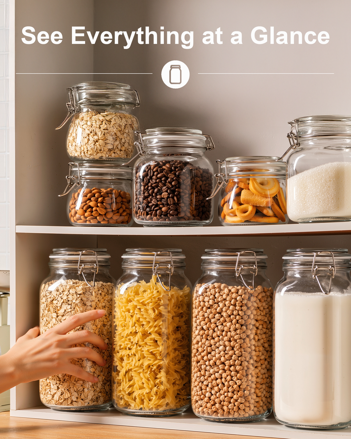 GOSCHE 3 Pack 78oz Glass Jars with Airtight Lid Wide Mouth Glass Storage Jars for Flour Sugar Coffee Beans Cookie Candy
