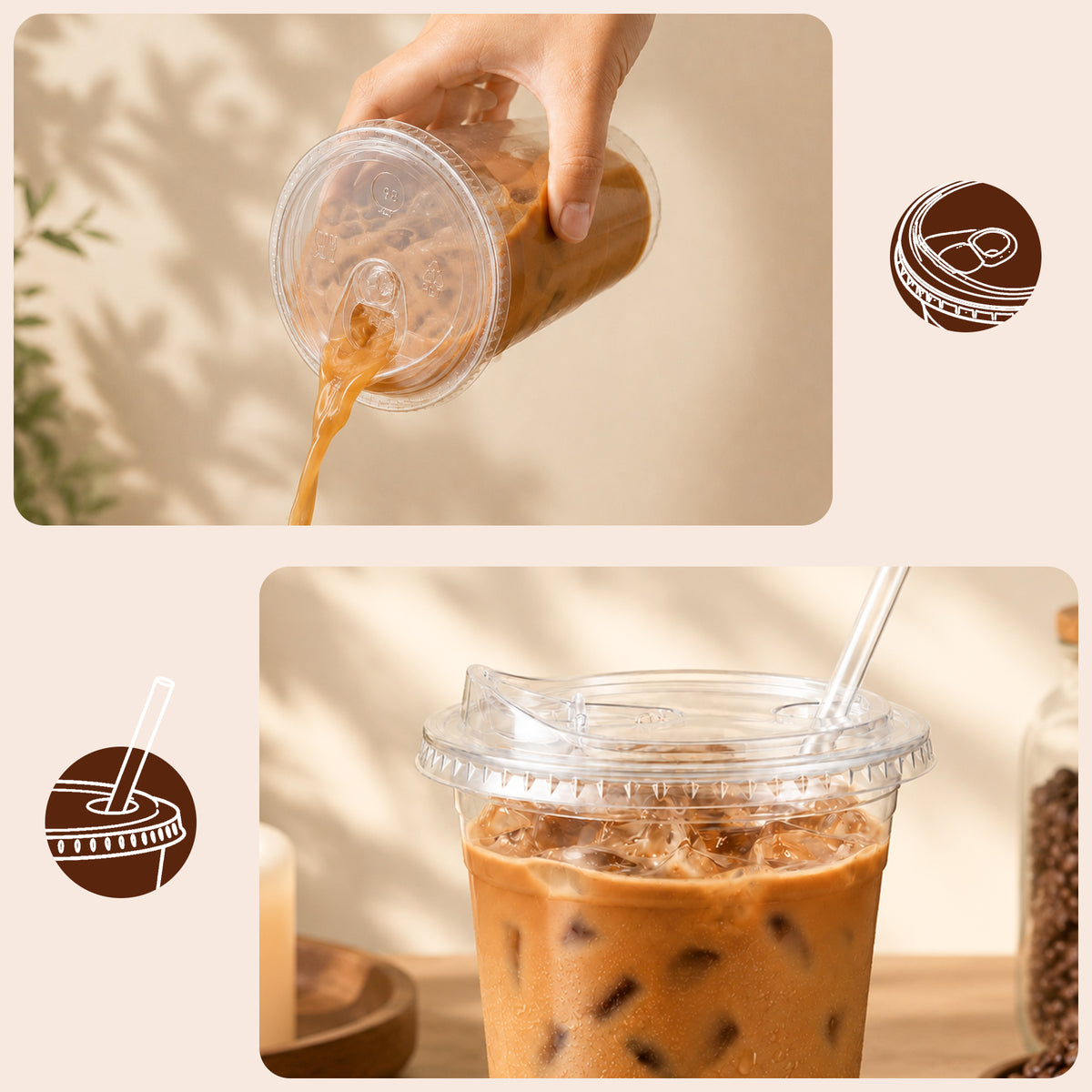 GOSCHE 100 Pack 16 oz Plastic Cups with Lids and Straws Sturdy PET Iced Coffee Cups with Lids Disposable for Juice Parties Office Clear Double Hole Lid