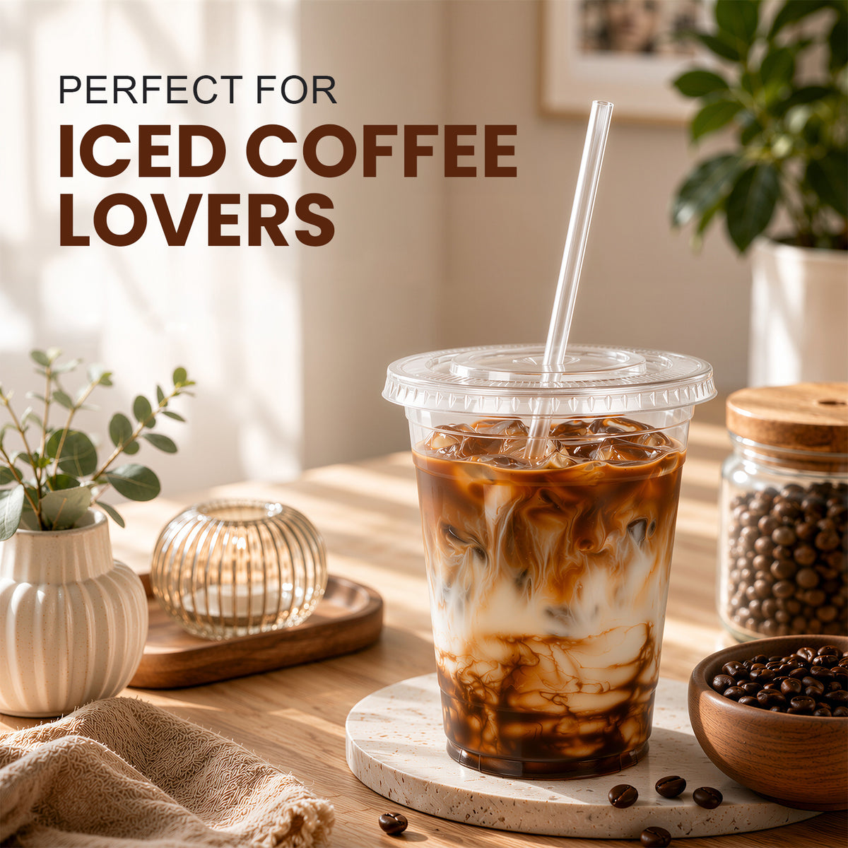 GOSCHE 100 Pack 16 oz Plastic Cups with Lids and Straws Extra Thick PET Iced Coffee Cups with Lids Disposable for Juice Parties Office Clear Flat Lids