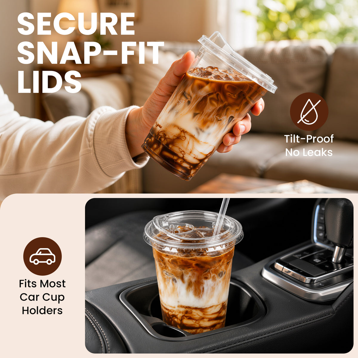 GOSCHE 100 Pack 16 oz Plastic Cups with Lids and Straws Sturdy PET Iced Coffee Cups with Lids Disposable for Juice Parties Office Clear Double Hole Lid