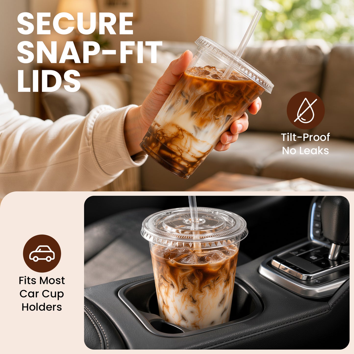 GOSCHE 100 Pack 16 oz Plastic Cups with Lids and Straws Extra Thick PET Iced Coffee Cups with Lids Disposable for Juice Parties Office Clear Flat Lids
