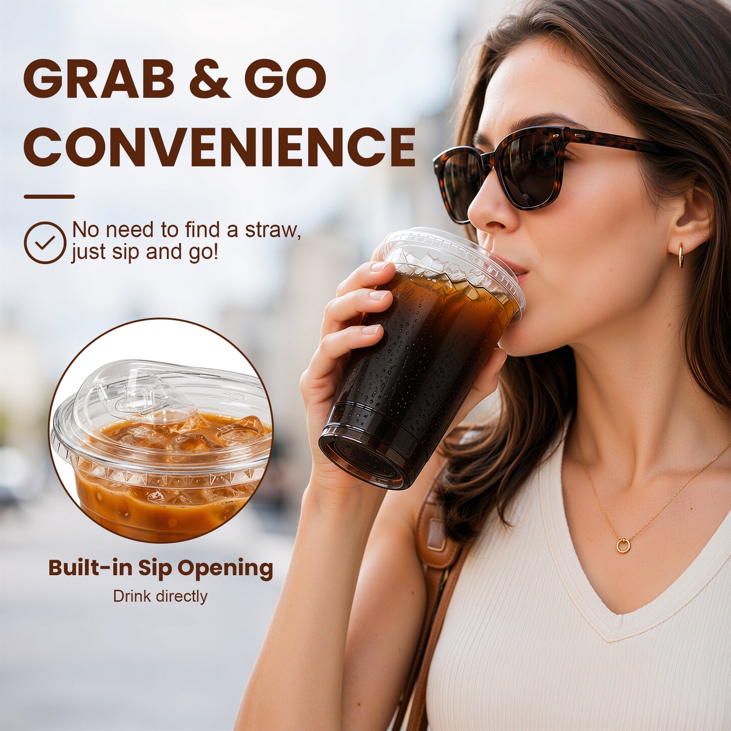 GOSCHE 100 Pack 16 oz Plastic Cups with Lids and Straws Sturdy PET Iced Coffee Cups with Lids Disposable for Juice Parties Office Clear Double Hole Lid