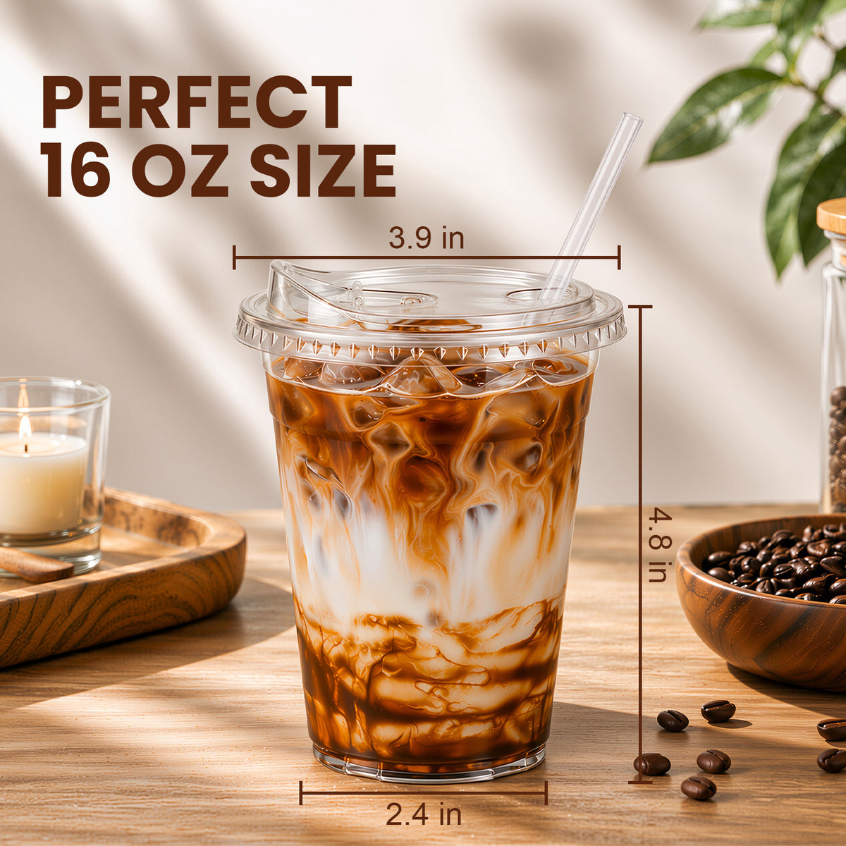 GOSCHE 100 Pack 16 oz Plastic Cups with Lids and Straws Sturdy PET Iced Coffee Cups with Lids Disposable for Juice Parties Office Clear Double Hole Lid