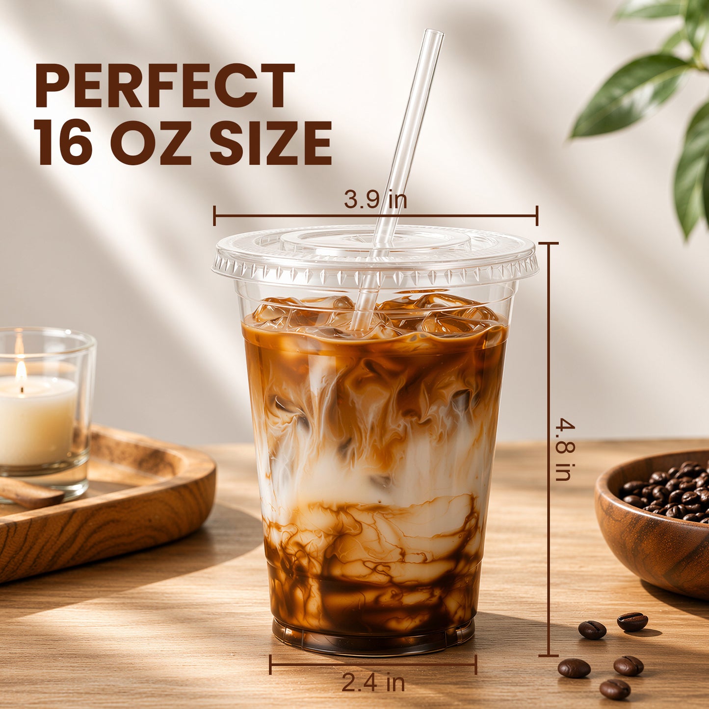 GOSCHE 100 Pack 16 oz Plastic Cups with Lids and Straws Extra Thick PET Iced Coffee Cups with Lids Disposable for Juice Parties Office Clear Flat Lids