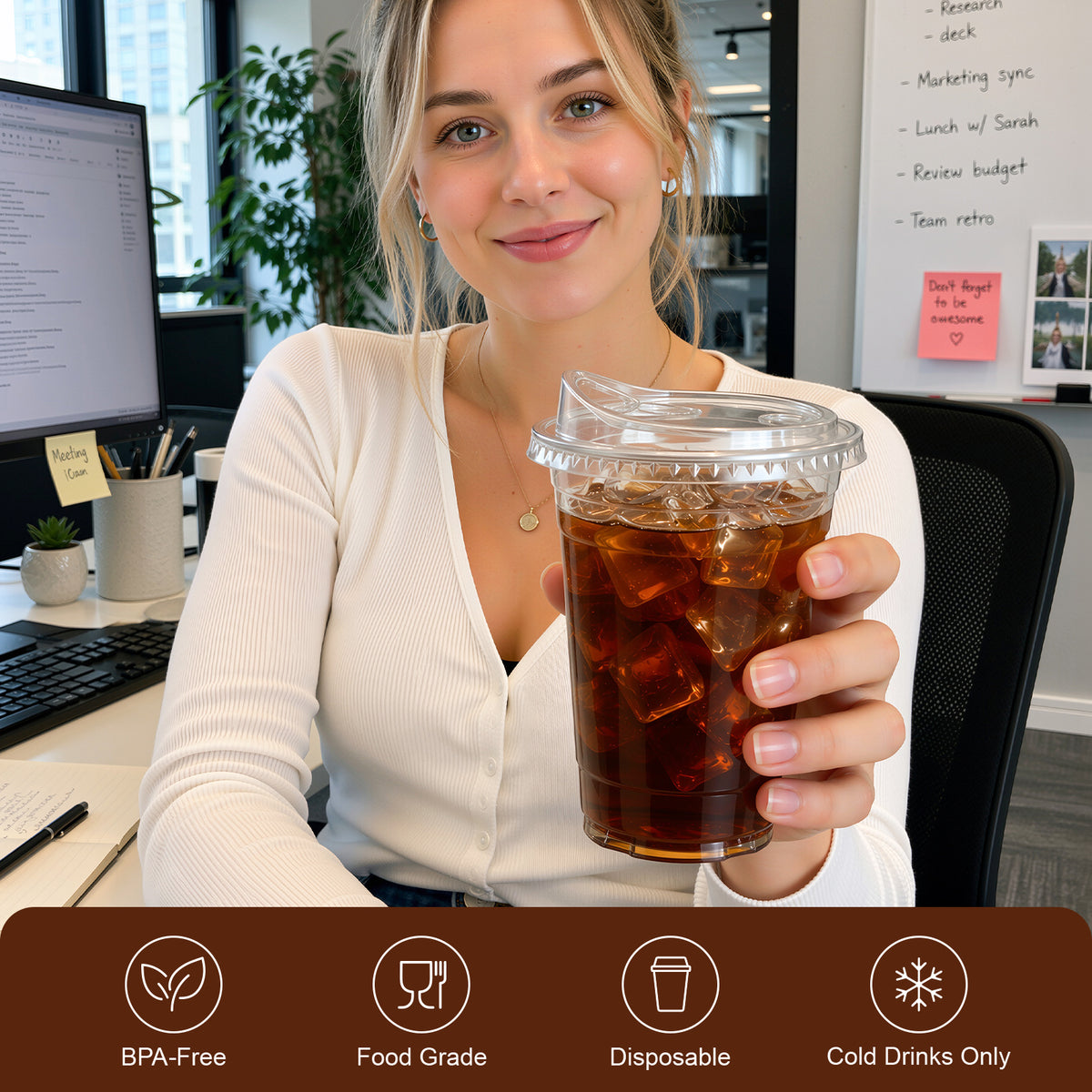 GOSCHE 100 Pack 16 oz Plastic Cups with Lids and Straws Sturdy PET Iced Coffee Cups with Lids Disposable for Juice Parties Office Clear Double Hole Lid