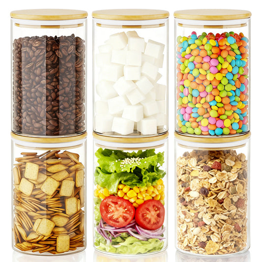 GOSCHE Glass Jars with Lids 32oz Food Canisters for Cookie Sugar Spice Coffee Beans Tea Flour Nuts Candy Oat Set of 6