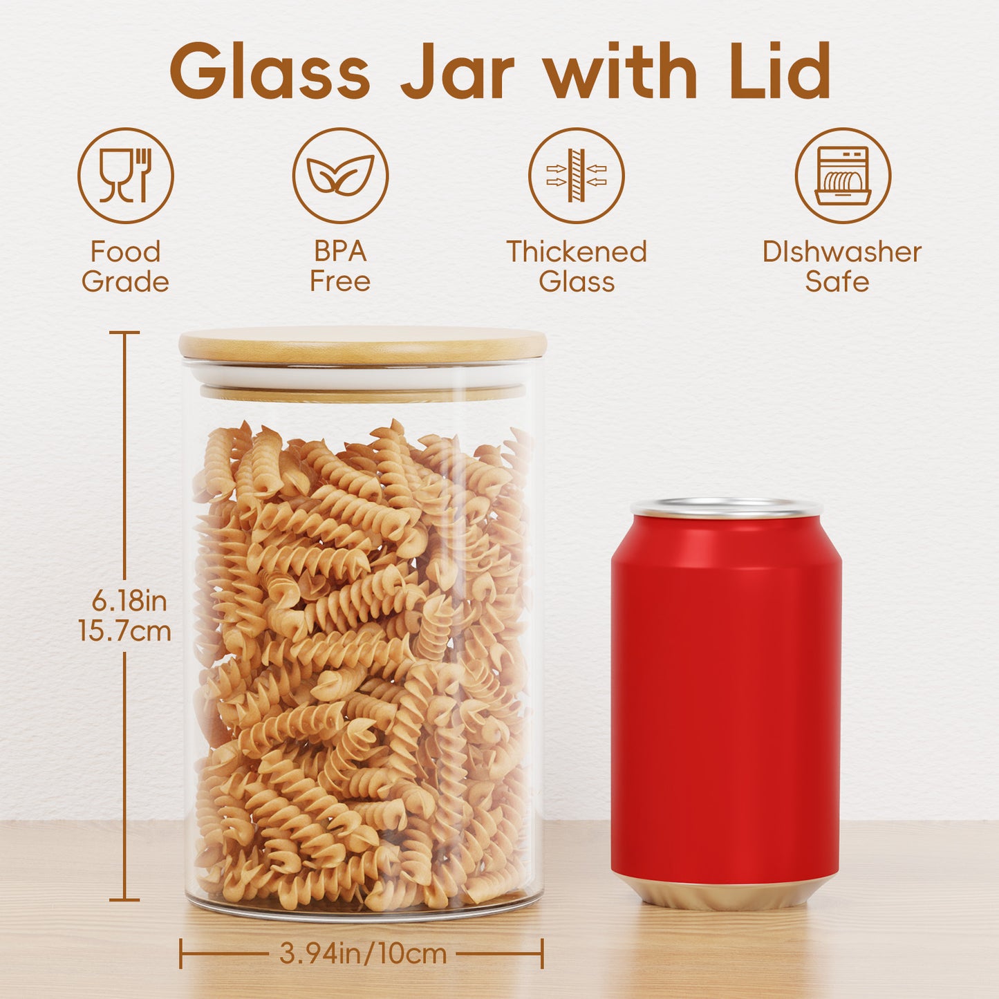 GOSCHE Glass Jars with Lids 32oz Food Canisters for Cookie Sugar Spice Coffee Beans Tea Flour Nuts Candy Oat Set of 6