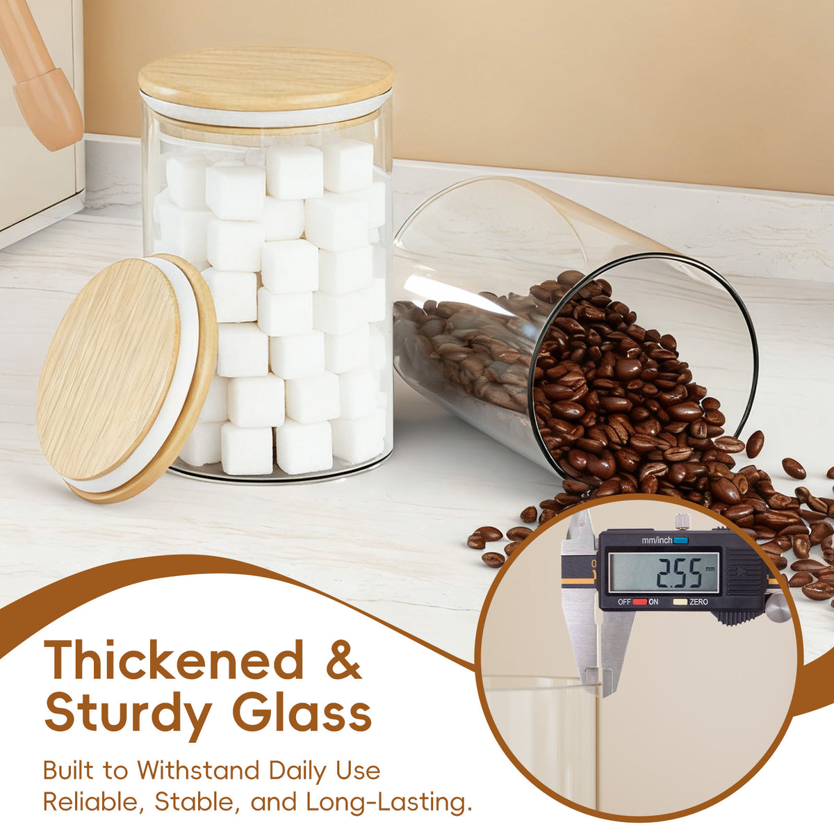 GOSCHE Glass Jars with Lids 32oz Food Canisters for Cookie Sugar Spice Coffee Beans Tea Flour Nuts Candy Oat Set of 6